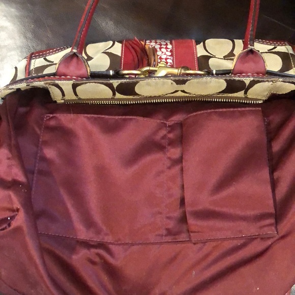 COACH Hampton Signature C Logo Canvas Red Leather Briefcase Shoulder Bag RARE - Picture 15 of 17